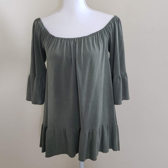Green Envelope Off The Shoulder Ruffle Top Small - Picture 6 of 7